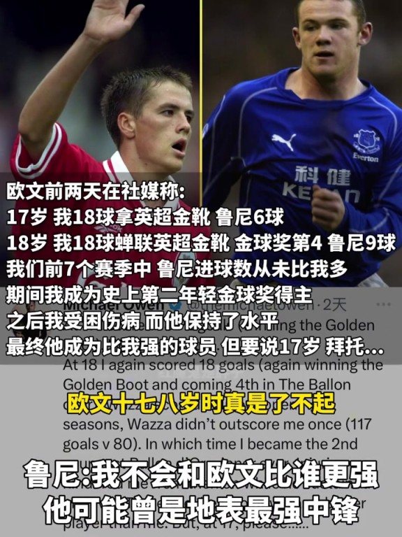 鲁尼回应和欧文比谁更强言论：欧文是我偶像，我永远不会和他比